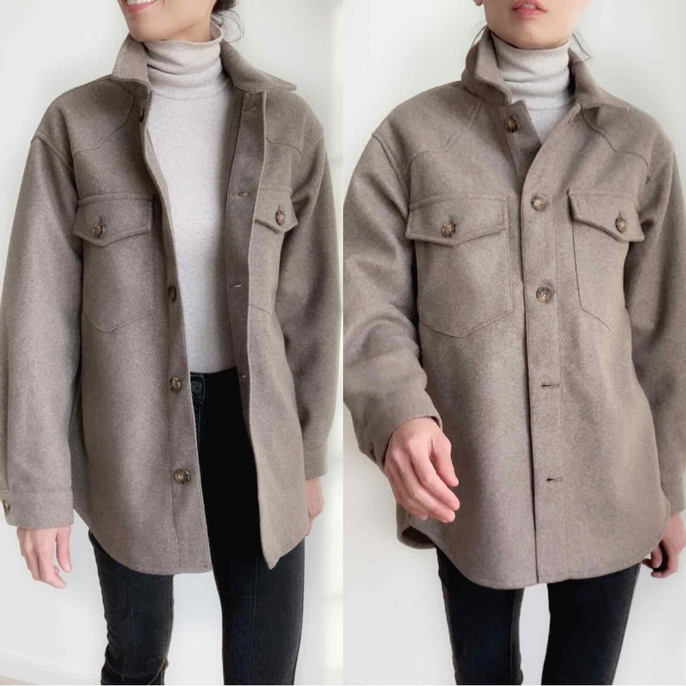 THE CASHMERE LIKE BUTTON DOWN SHACKET - FAWN - Picture 5 of 12